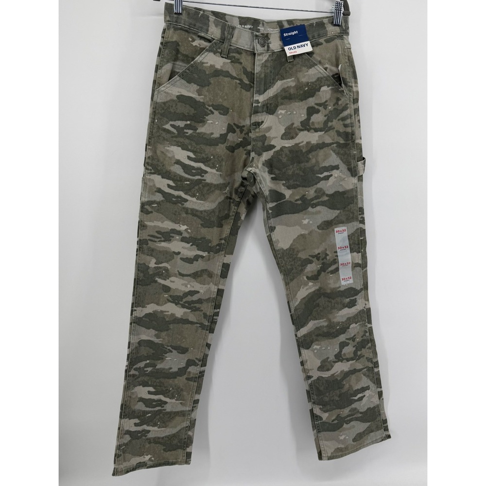 Old Navy Carpenter Pants Mens 30x32 Green Camo Straight Built-In Flex Utility